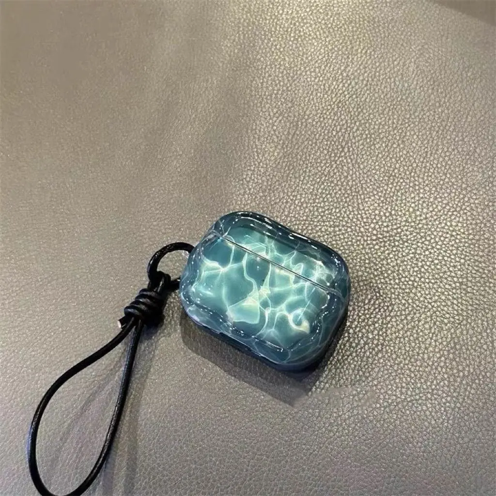 Water Ripple Blue Protective Earbud Case with Lanyard, Compatible with AirPods 4 - AirPods Pro 3