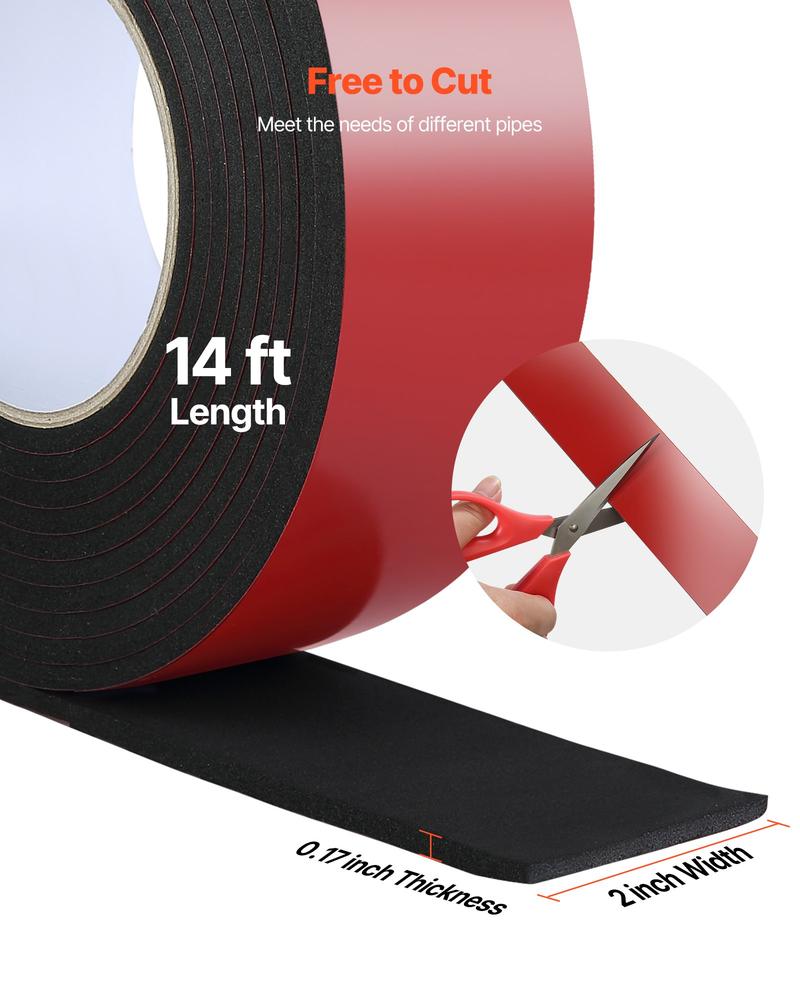 VEVOR Pipe Insulation Wrap, 14 FT x 2-inch Pipe Insulation Foam Tape, Self-Adhesive Water Pipes Insulated Foam Wrap for Winter Freeze Protection, Heat & Cold Resistant for Outdoor Indoor Use
