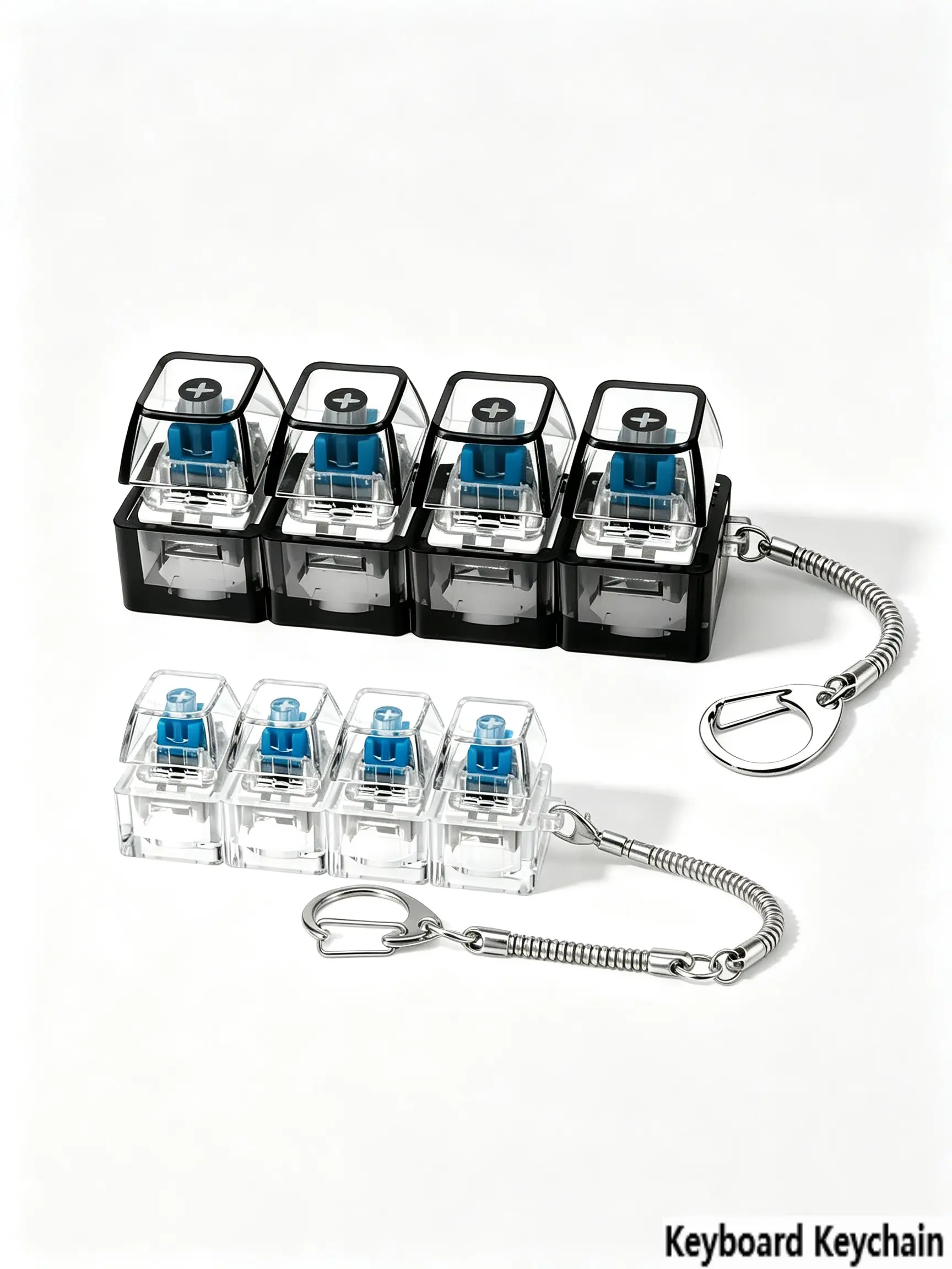 Tactile Mechanical Keyboard Switch Key Ring, 4 Blue Click Switches, Pocket Size Key Accessory, Fashion Backpack Key Charm