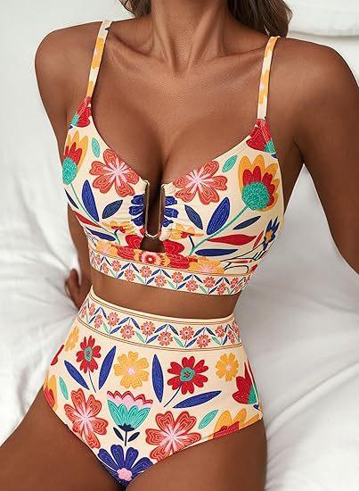 2026 New Women's Green Checkered Print Fashion Sexy High Waist Belly Cinched Bikini Beachwear