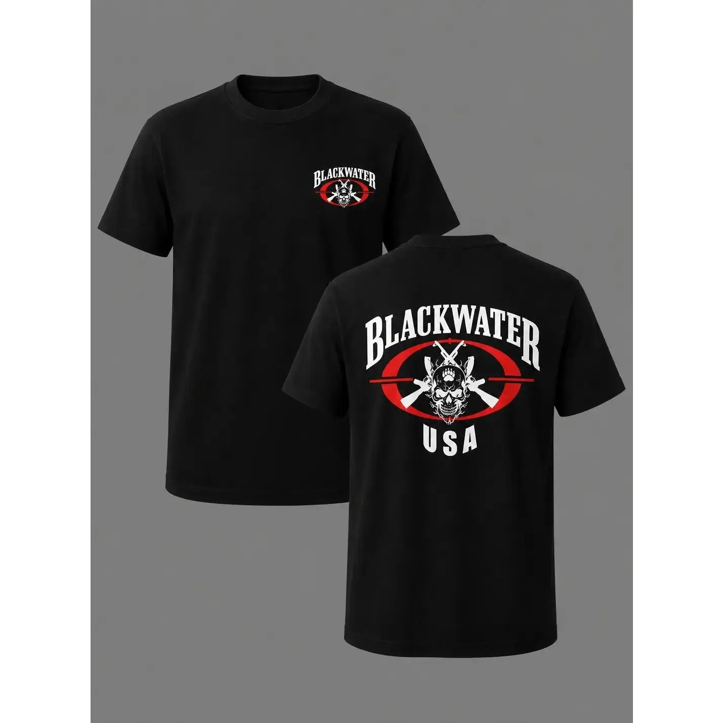 Blackwater USA Mens Short-Sleeve Casual Round Neck Tactical Skull Graphic Top, Military Contractor Veteran Patriotic Operator Apparel, Tactical Lifestyle Menswear Gift for Military Enthusiasts, Shortsleeve