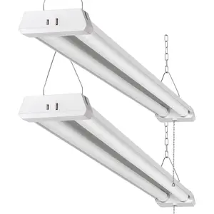 4FT Linkable LED Shop Light for Garages, 42W 4800LM 5000K  Led Shop Lights, Ceiling Light with Pull Chain (/Off), Linear Worklight Fixture with Plug, 2 Pack