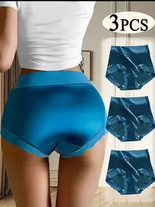 Multi-pack Silky Ice Silk Seamless High-Waist Underwear - Girl Waist Cut, Stretchy and Skin-Friendly, Non-Sticking to Hips, Basic Simple Style, Available in Multiple Colors