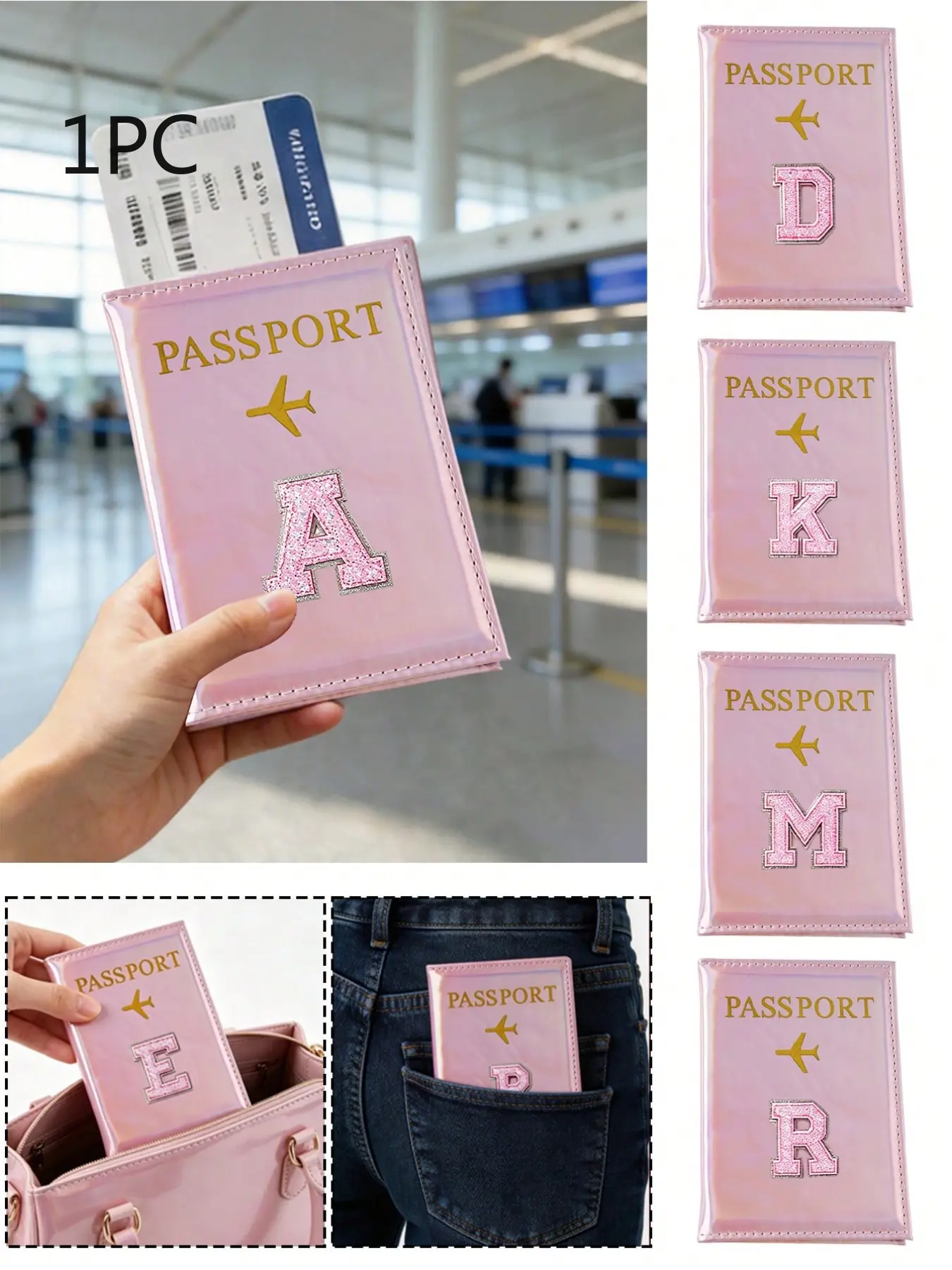 Laser Passport Case, Passport Cover, Elegant A-Z Rhinestone Embroidery, Waterproof Durable, Ideal for Travel, Business, Gifts, Compact Design