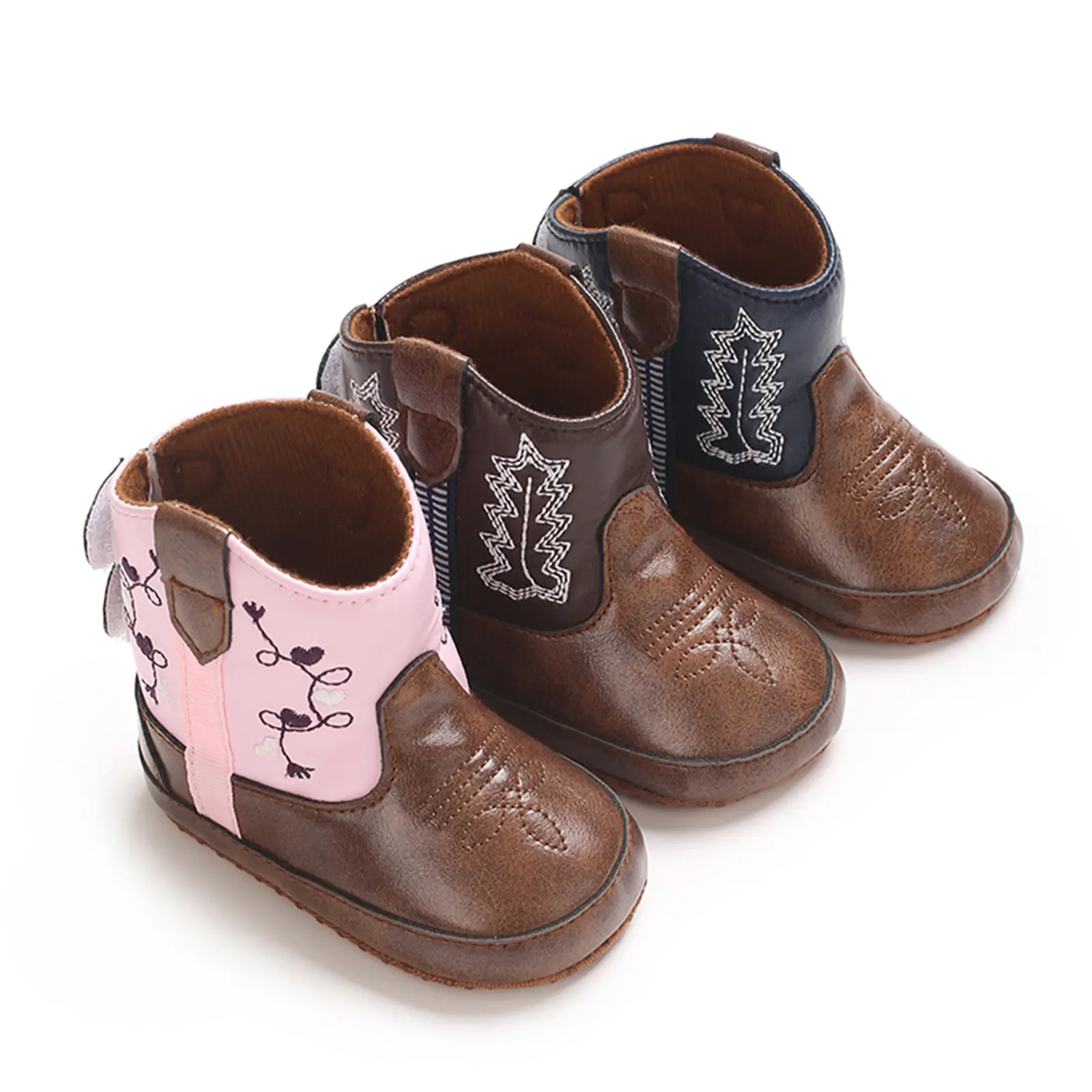 Baby Girls Cowboy Boots Infant Soft PU Leather Non Slip Booties Toddler First Walker Shoes