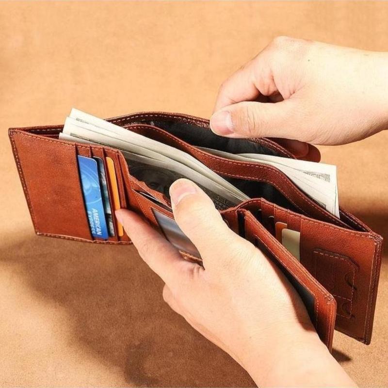 Premium Men’s Trifold Wallet - RFID Blocking Genuine Cowhide Leather, Dual ID Windows for Daily & Business Use