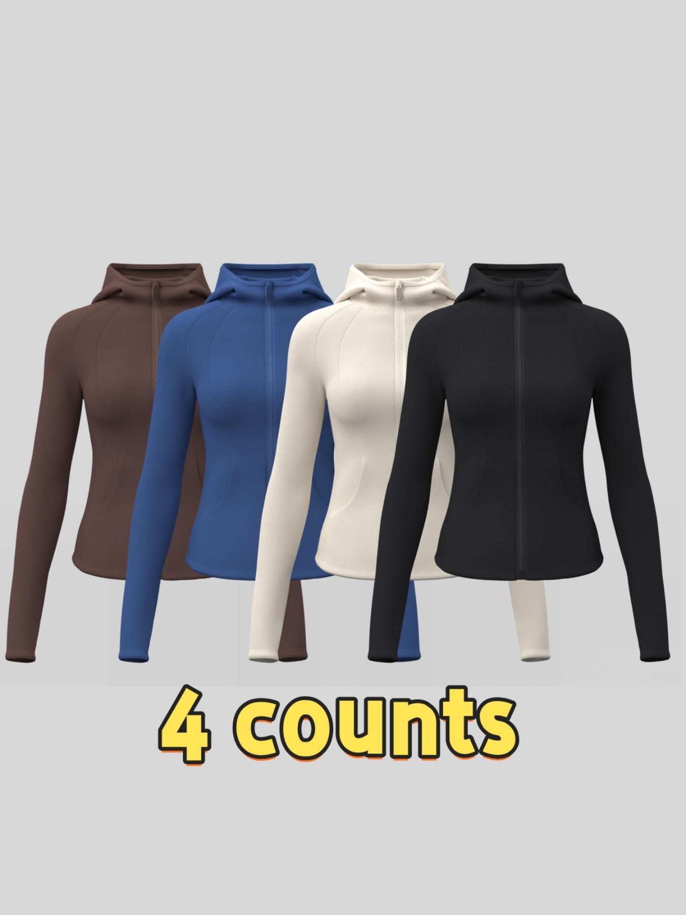 Women's Solid Color Thumb Hole Design Long Sleeve Zip Up Hooded Sports Jacket, High Stretch Sporty Comfortable Breathable Raglan Sleeve Pocket Hooded Jacket for Women, Ladies Sportswear for Indoor Outdoor Wear, Sporty Breathable Outerwear