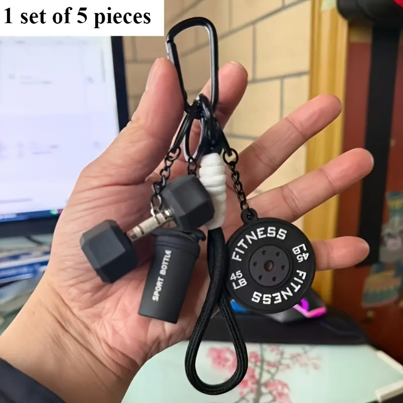 5 Pieces Mini Sports Party Favor Gift Set for Him & Her, PVC Mini Barbell Dumbbell Kettlebell Keychains with Hand Woven Braided Lanyard, Multi-use Souvenir Gifts for Couples, Gym Activities, Sports Competitions, Birthday Parties & Team Group Presents