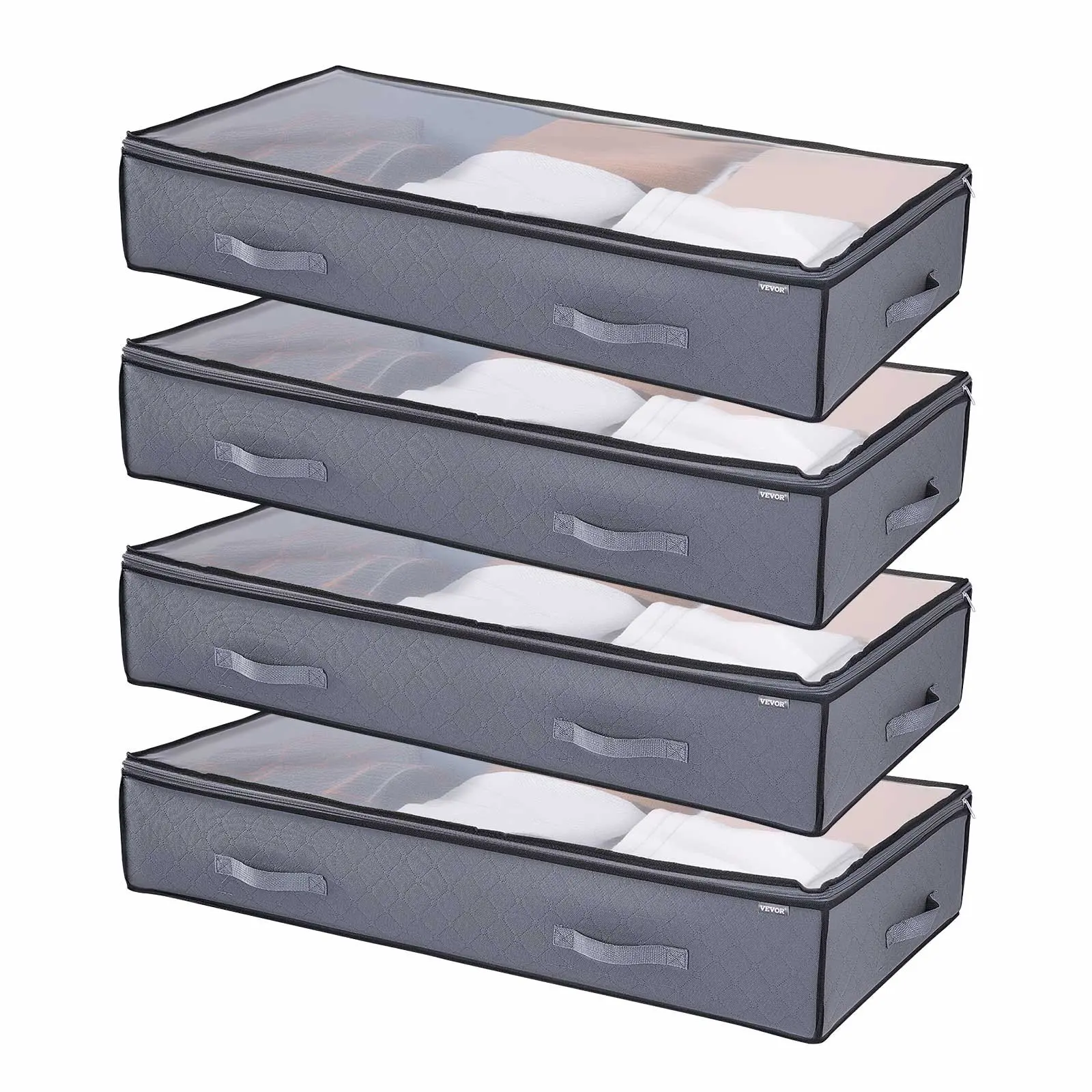 【Black Friday】VEVOR 4-Pieces Under Bed Storage Organiser Bins, 39.2x19.7x7.1in 90L Low-Profile Containers for Bedrooms, Ideal for Clothes, Shoes