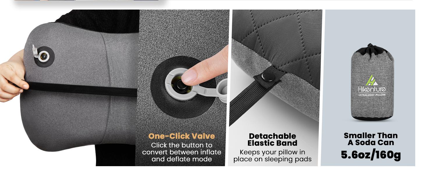 Hikenture Inflatable Camping&Travel Pillow with Washable Cover - Ultralight Backpacking Pillow for Neck & Lumbar Support, mellow pillow,Camping Essentials ,Compact Blow Up Pillow for Hiking, Backpacking,Hiking Gear,Travel & Outdoor Sleep Essentials