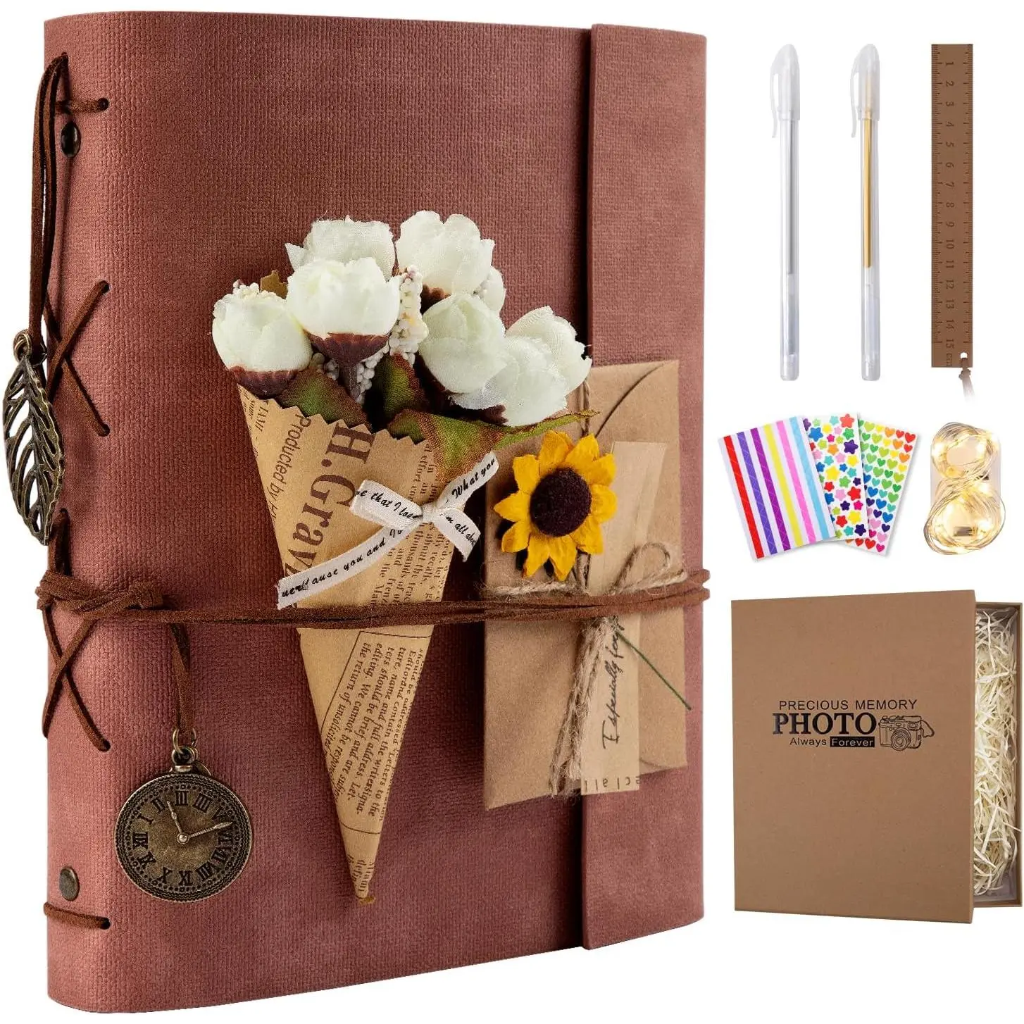 Scrapbook Photo Album 100 Pages, 60 Page Self Adhesive+40 Page  Paper | DIY Photo Book for 2x3 3x5 4x6 5x7 Pictures, Leather Memory Book for Wedding  Family Travel Birthday Christmas