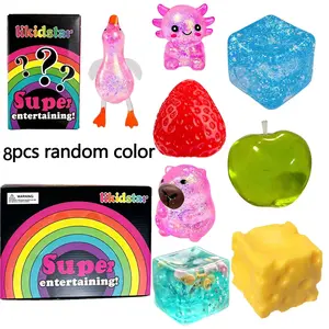 8 Pack Squishy Toys Squeeze Slow Rising Fidget Toy Sugar Filled Stress Ball Glitter Color Changing Cute Food-Shaped Cheese Strawberry Sugar Cube Duck Bear Crunchy