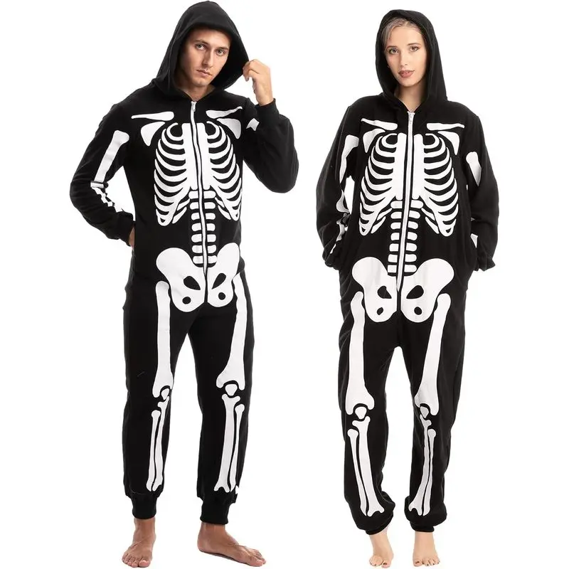 Halloween Skeleton Costume, Unisex Skeleton Costume Jumpsuit for Adult Halloween Themed Parties