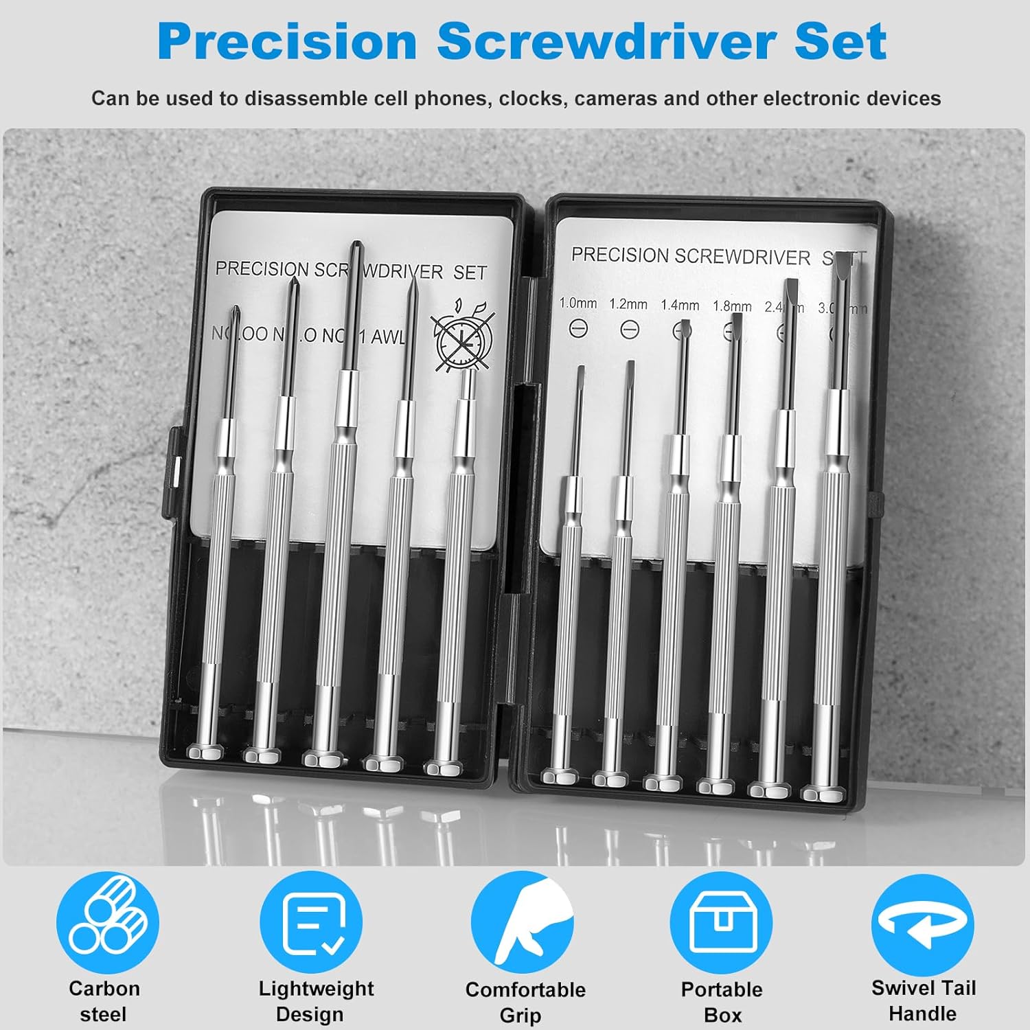 11 count Small Precision Set, Set, Mini Screw Driver Kit with Slotted and Phillips Heads, Ideal for Watch, Eyeglasses, Toys, Electronics, Computer Repair 11 count Small Precision Set, Set, Mini Screw Driver Kit with Slotted and Phillips Heads, Ideal for Watch, Eyeglasses, Toys, Electronics, Computer Repair