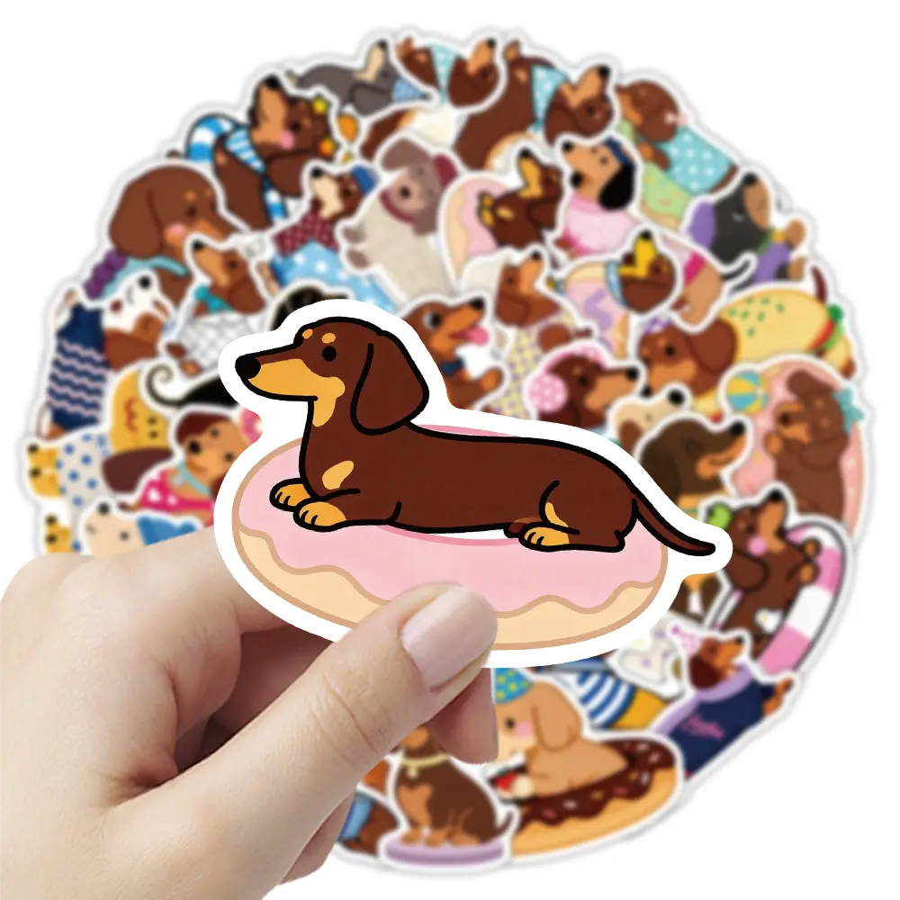 50-Piece Dachshund-Themed Sticker Set – Waterproof, Creative DIY Decals for Cellphone, Luggage, Phone Cases, Laptops, Helmets, and Skateboards