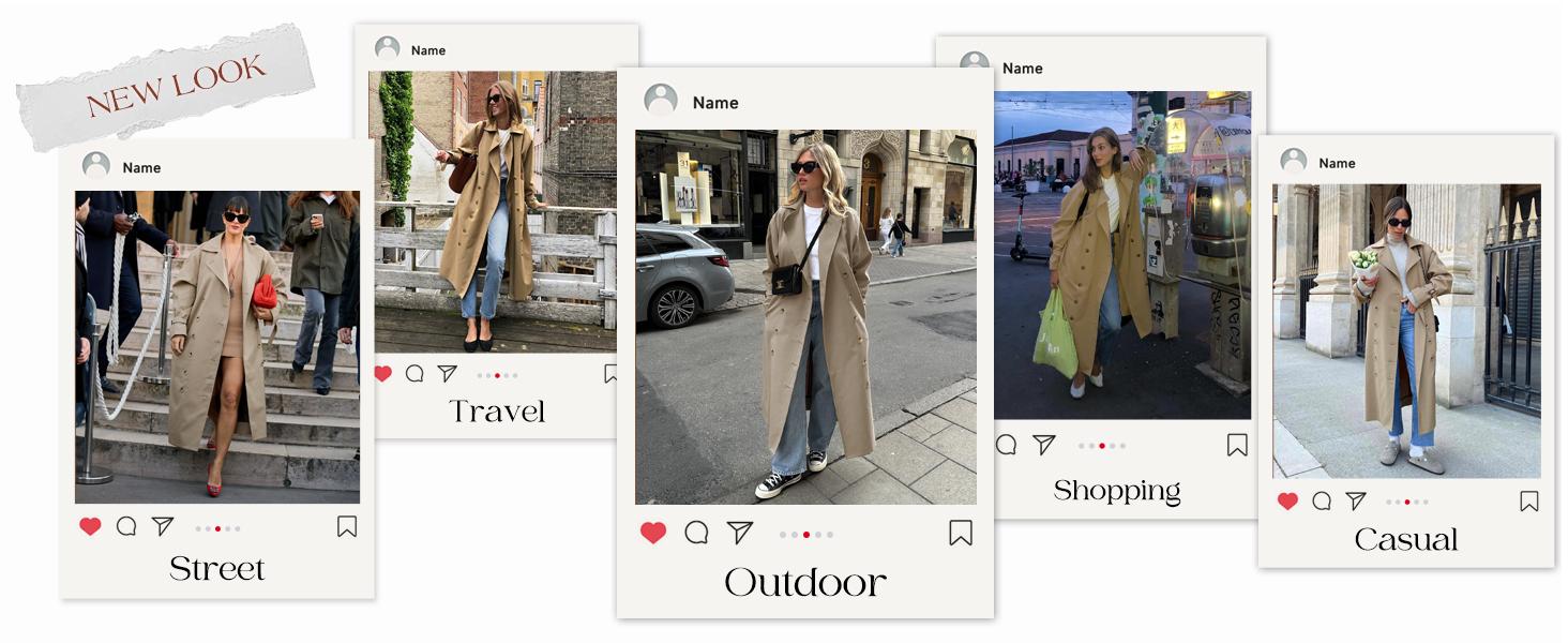 Womens Long Trench Coat Oversized Double Breasted Windproof Classic Lapel Casual Fall Overcoat Tops Womenswear