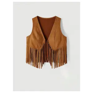 Plus Size Studded Fringe Vest Hippie Sleeveless Jacket Cardigan, Country Concert Outfits