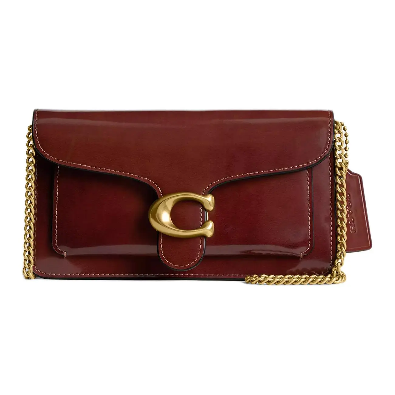 COACH Tabby 21 Leather Crossbody Bag for Women with Metal Logo Snap Closure, Small Size, Dark Brown
