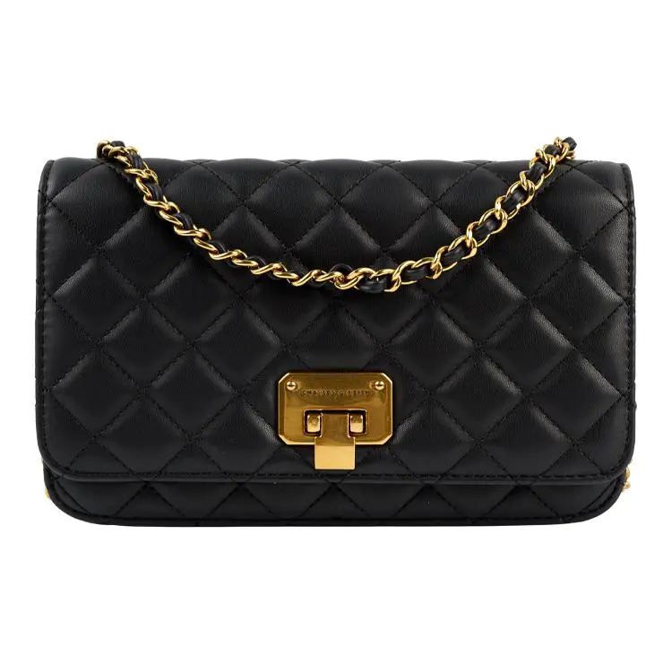 Charles & Keith Small CK Quilted Chain Crossbody Bag for Women, Black