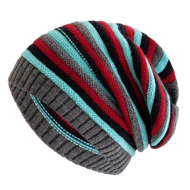 New Women Slouchy Winter Hats Keep Warm Beanie Hat Striped Design Casual Knitted Cap