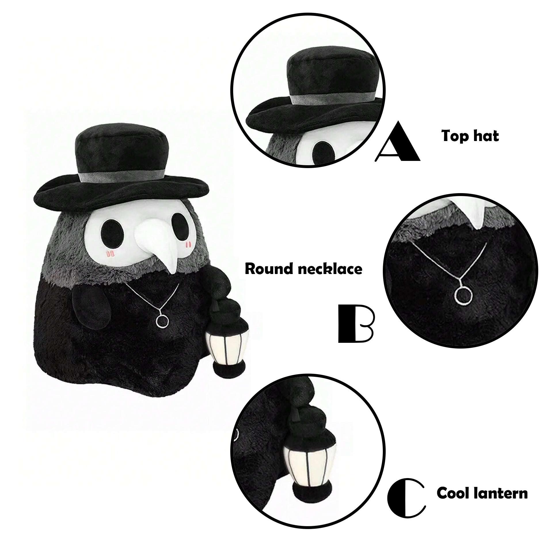 Cute Plague Doctor Design Plush Toy, 1 Count Horror Stuffed Plushie Pillow, Fluffy Plague Doctor Stuffed Figure Toy, Gift for Childern and Friends, Kreeptures Plushies, My First Addiction Toys, Halloween, Cuddly Stuffed Animal