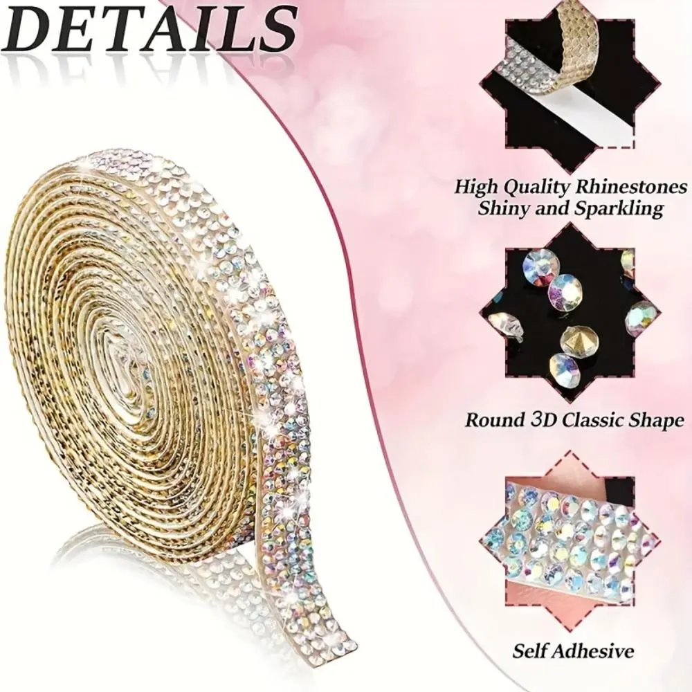 1/2 Roll Self-Adhesive Crystal Glitter Stickers for Decoration, Glitter Ribbon Stickers with Holes, Crafts for Home Decor/Gift Accessories
