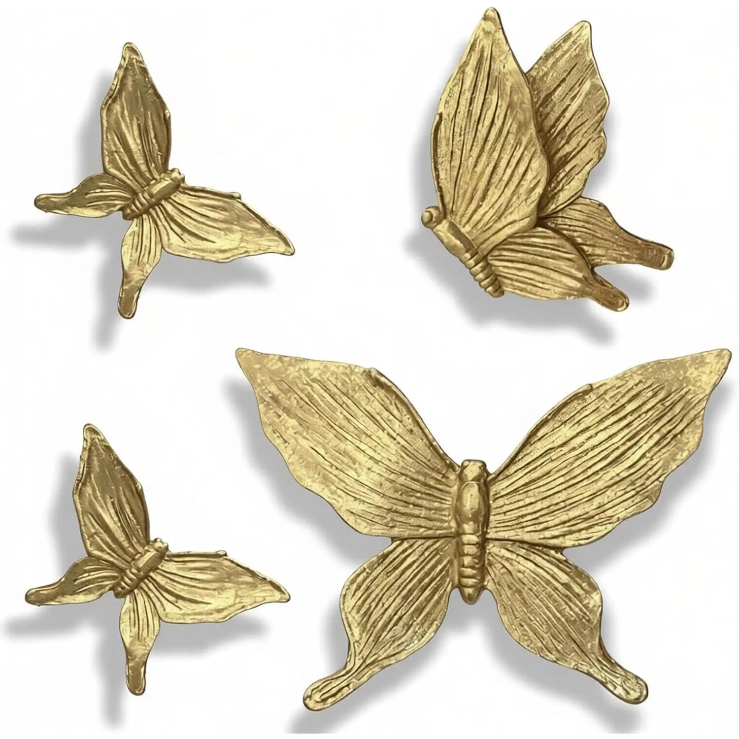 MOCUIUOO 3D Butterfly Wall Decor Set 4Pcs Resin Vintage Gold Butterfly Wall Art Hanging Butterflies Wall Sculpture for Living Room Bedroom Hallway Gallery Stairway