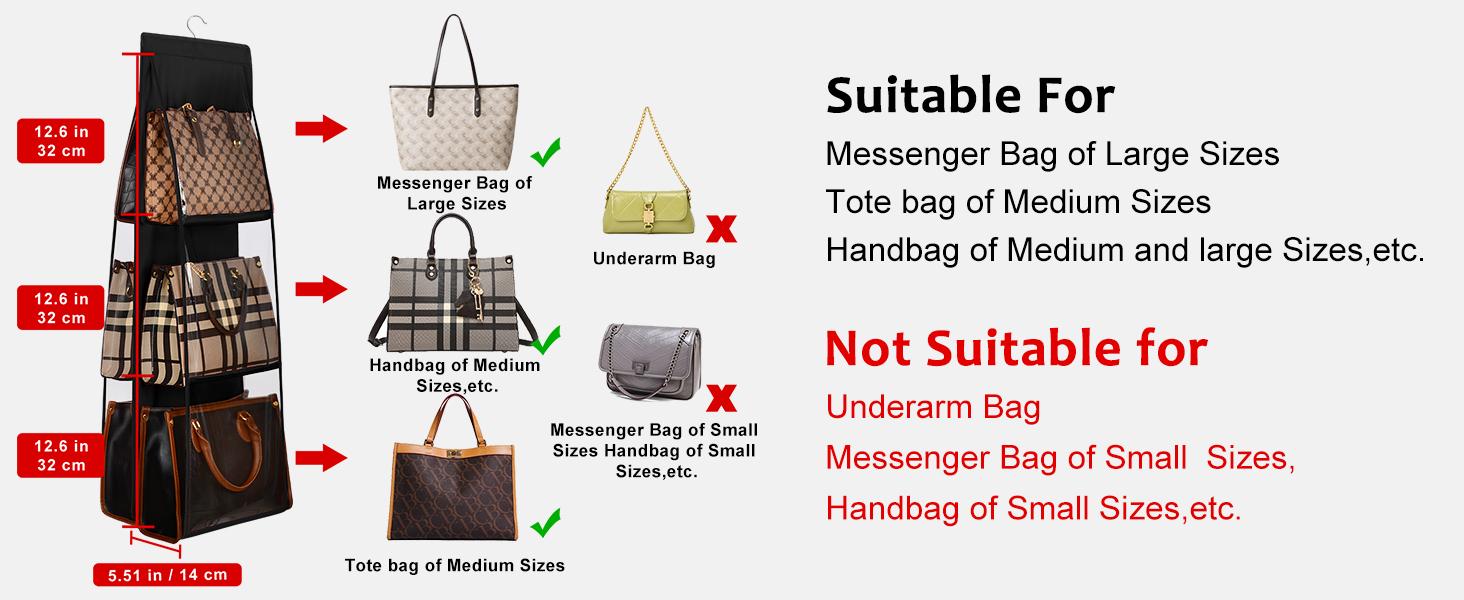 Medium and Large Handbag Hanging Purse Organizer for Closet, Handbag Storage Organizer Hanger Oxford Cloth Closet Organizer for Family Closet Bedroom, Foldable and Universal Fit, Grey