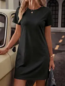 New Arrival Women's Knitted Dress, Plain Color Casual Long T-Shirt, Round Neck Short Sleeve, Trendy Fashion for Spring Summer, Casual Wear