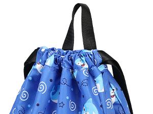 L-PCB016 Children Boy Girl Ocean Shark Print Drawstring Backpack Outdoor Casaul Portable Shoulder Bag Swim Gymsack Sack Pack Dark Blue