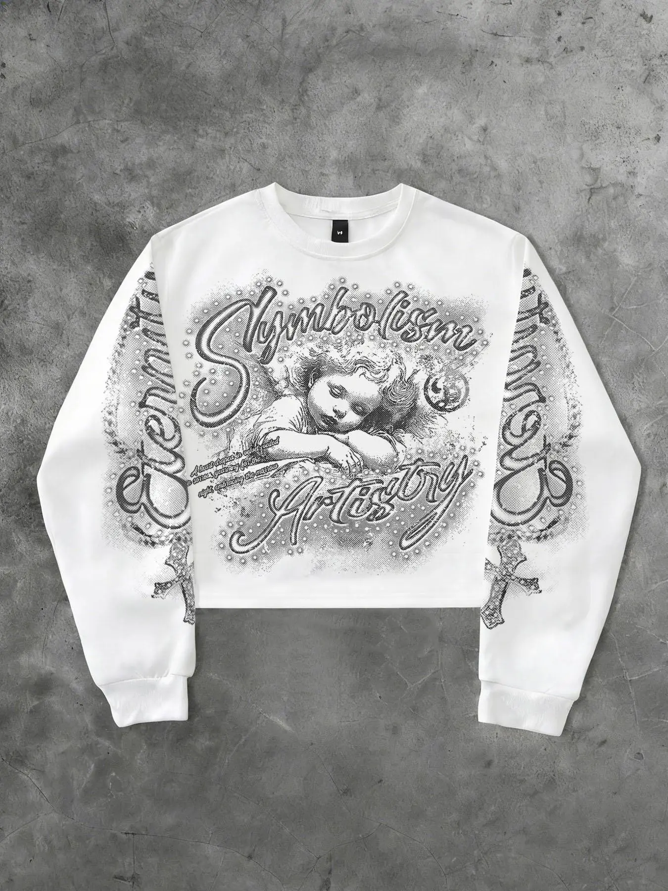 Men's Ripped Vintage Style Angel Oversize Long Sleeve T-Shirt, Casual Menswear, Shizijia Cute Angel Street Fashion Streetwear Trendy Brand Print Graphics Long Sleeve Shirt, Bestseller Round Neck Unisex Long Sleeve Ins Style, Casual, Graphic Printed Tee