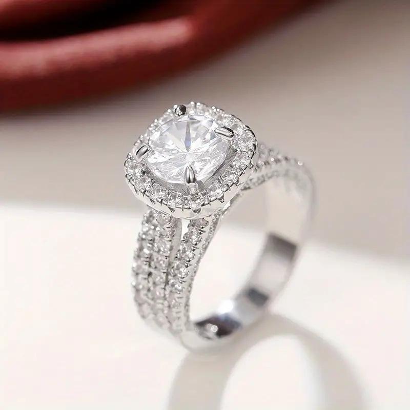 Micro-inlaid full diamond oversized zircon ring DDJZ0017, fashionable light luxury luxurious engagement diamond ring 14K Gold-Plated
