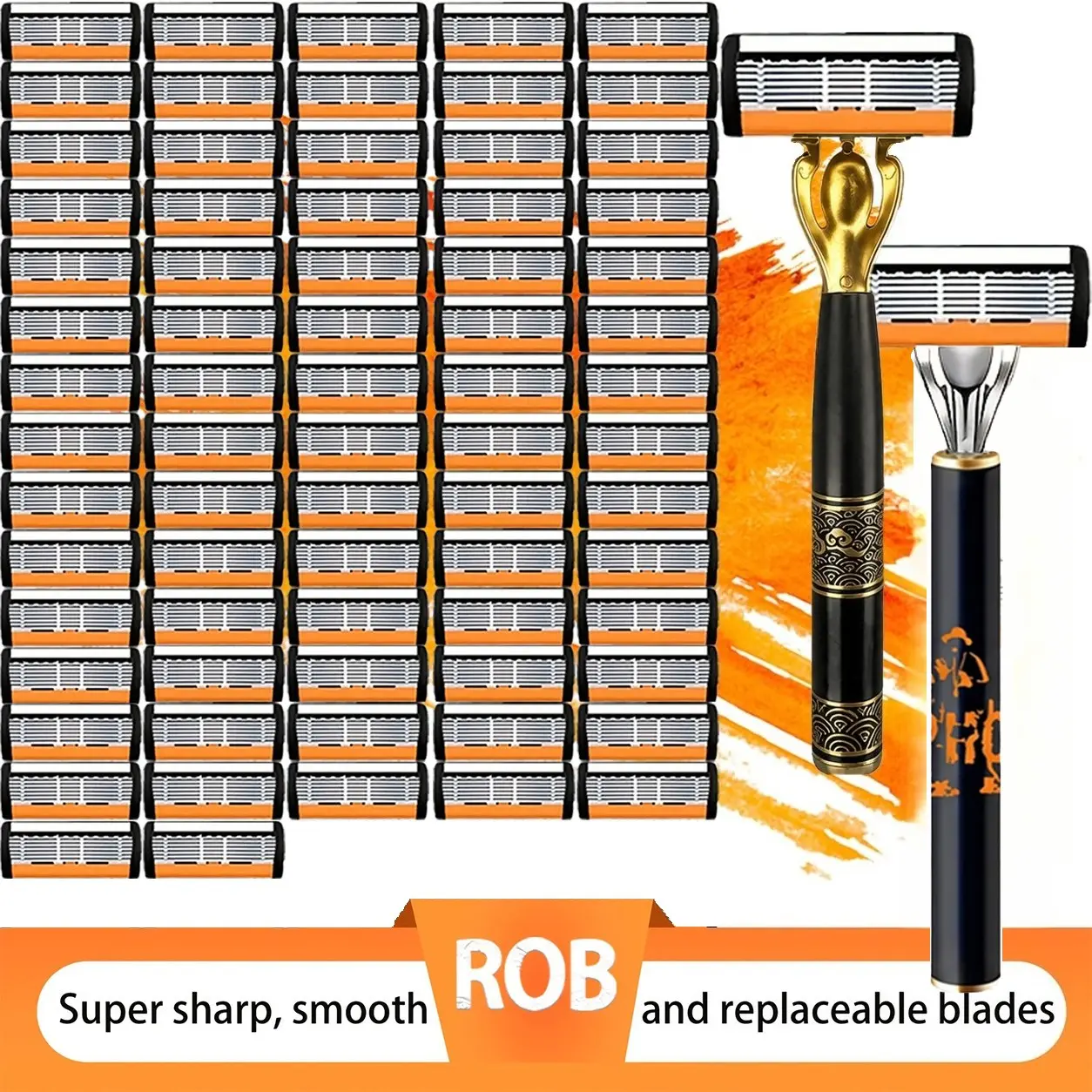 Men's 6-Blade Shaving Set, 2 Premium Handles, 72 Replacement Blades, Ergonomic Non-Slip Grip, Durable Sharp Blades, Ideal for Daily & Travel Use