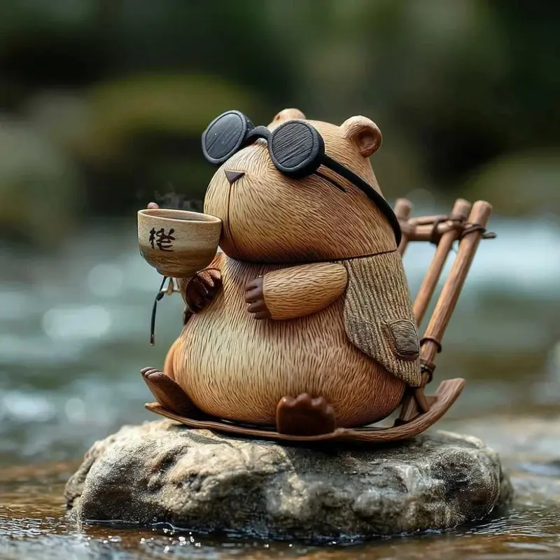 Capybara Desktop Ornament - Nordic Resin Figurine, Cute Collectibles, Compact Ceramic Figurines, Serenity Calming Minimalist Home Decoration, Slow Living Desk Accent, Cozy Father's Day Gift, Animal, Figurines & Miniatures