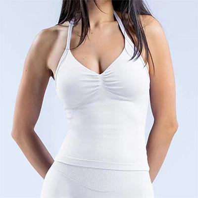 DFYNE's best-selling halter-neck yoga bra, made of high-elasticity, matte nylon, with padded support for a slimming and shock-absorbing fit, a must-have for fitness, running, and weightlifting.