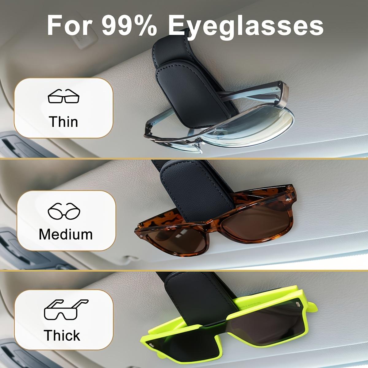 Magnetic Glasses Holder for Car Sun Visors - Synthetic Faux Leather Glasses Hanger Clip with Ticket Card Holder - Convenient for Glasses Installation