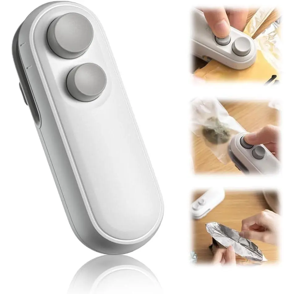 Mini snack bag sealing machine, Portable mini plastic bag sealer 2 in 1, plastic material, rechargeable, suitable for sealing and sealing snacks, coffee and pet food packaging Kitchen Preservation selling