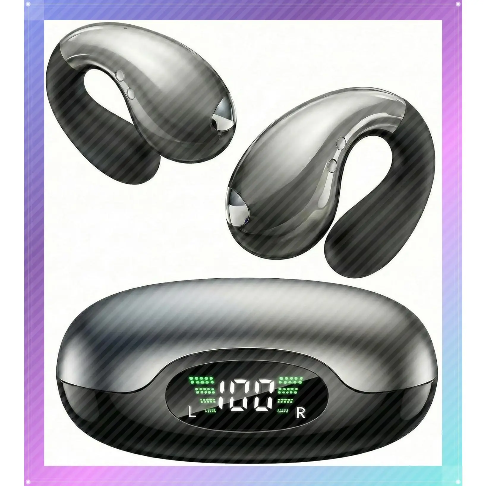 Wireless Open Ear Clip-On Earbuds, Bone Conduction Headphones with Bluetooth 5.3, Fast Charging for Running, Sports & Travel, Mirror BlackGift