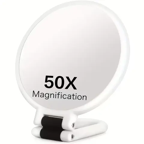 50x Magnifying Dual-Sided Handheld Mirror with Adjustable Stand and Travel Case, Foldable Makeup Mirror for Precision Grooming, Double Sided Mirror