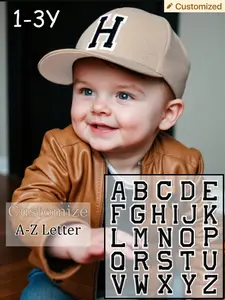 1PC Khaki Custom A-Z Letter Toddler Baseball Cap, Adjustable Baby Sun Hat, Infant Cotton Peaked Cap, 1-3Y Unisex Outdoor Beach Park Casual Headwear, Neutral Baby Shower Gift