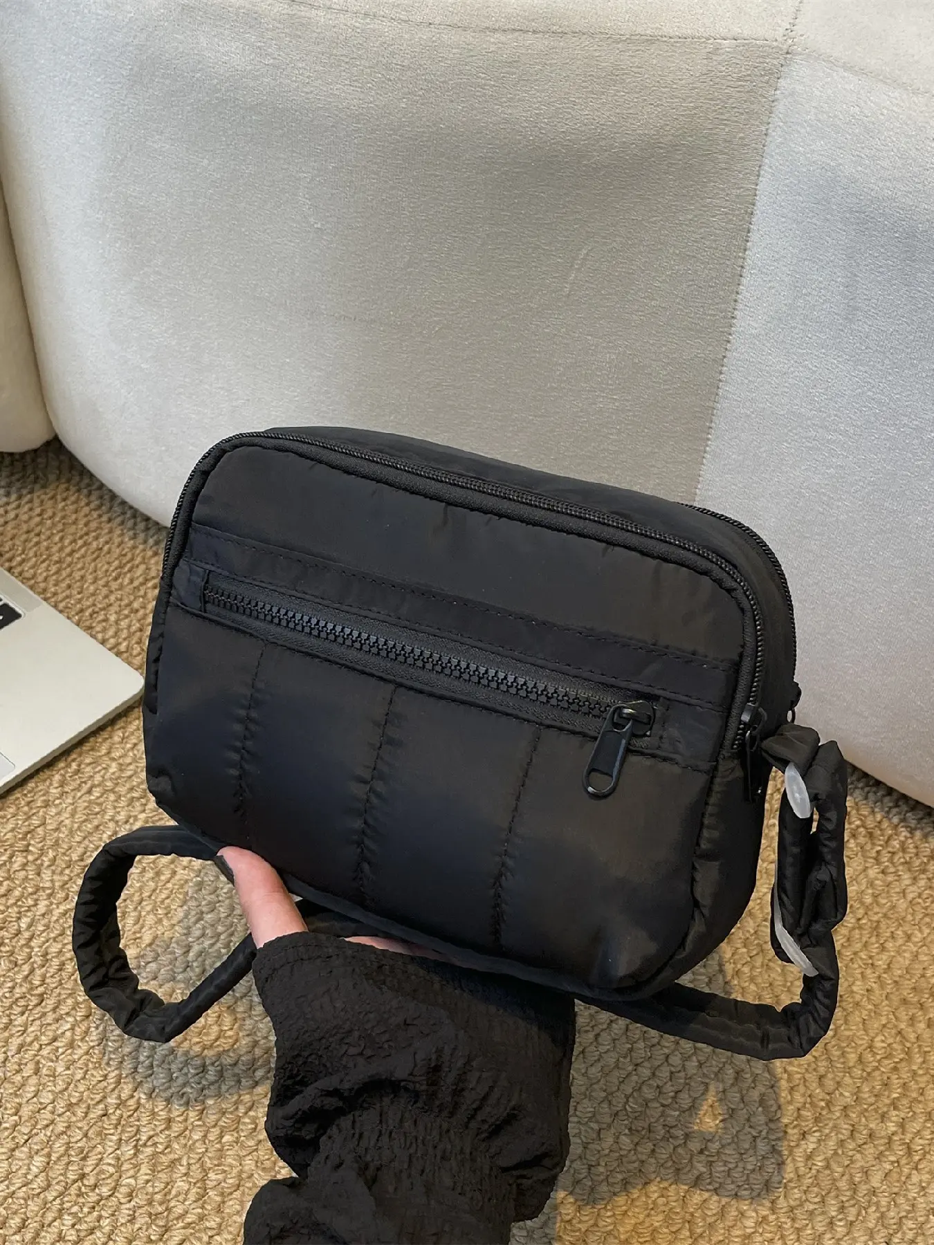 Elegant Multi-Layer Zipper Design Women's Lightweight Casual Shoulder Bag, Solid Color Quilted Portable Crossbody Bag