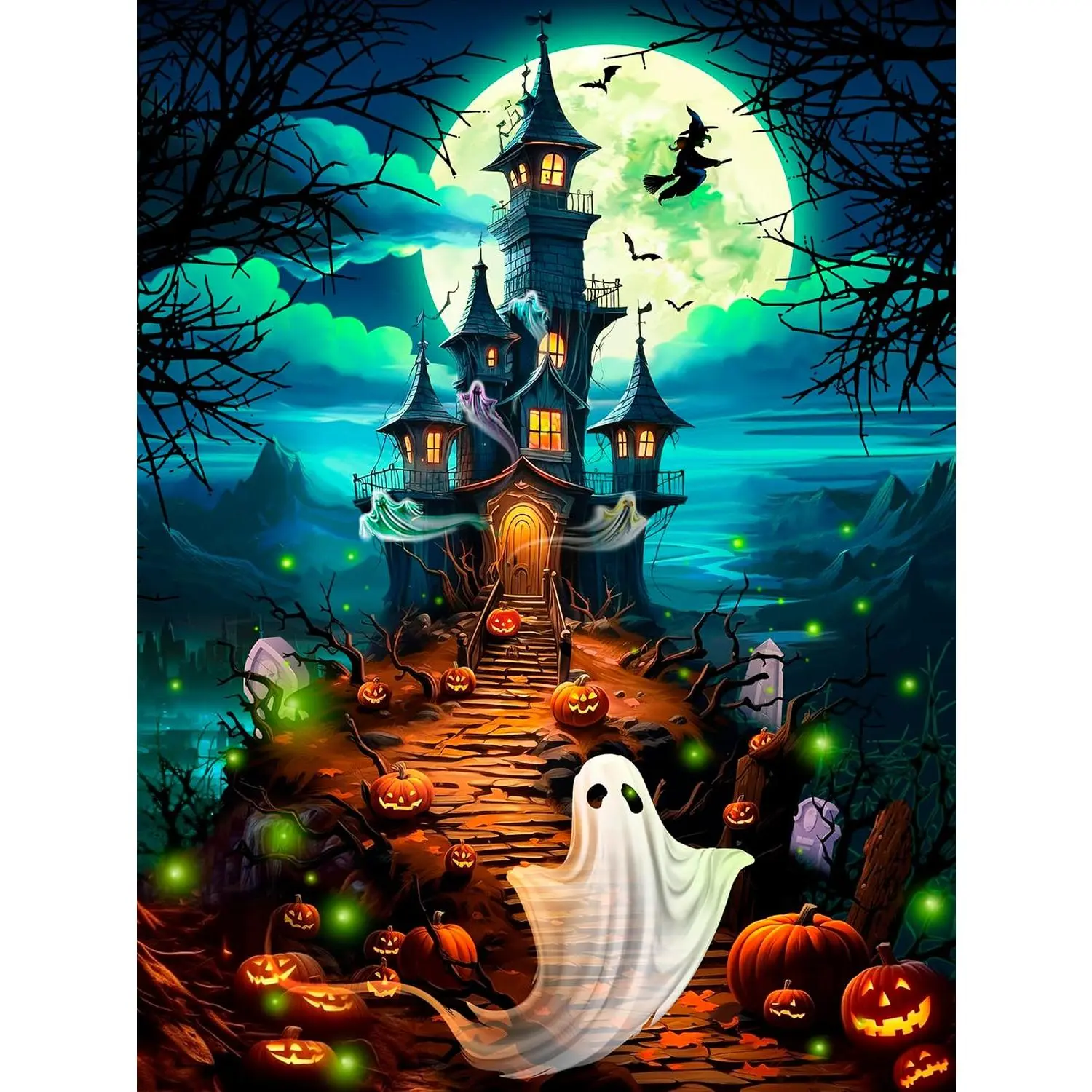 Haunted Hilltop Halloween Jigsaw Puzzle 500 Piece by Vermont Christmas Company - Large Randomly Shaped Pieces