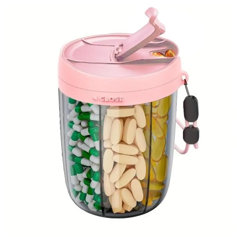 Large Pill Organizer Box, Vitamin Tablet Dispenser for 6 Types, Anti-Mixing Wide Mouth Design, Easy Access Medicine Case