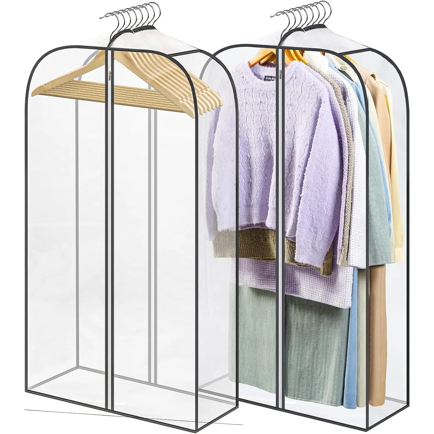 2 Pack Clear Garment Bags for  Clothes with Zippers  Double Sides - 10'' Clothes Storage for Coat, Dress, and  in Closet - 40'' Long Suit Bags