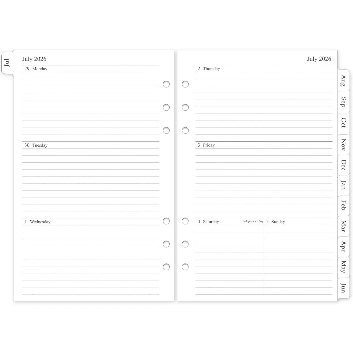 2026-2027 Weekly & Monthly Planner Refill, A5 Medium 6-Hole Punched Planner Inserts, 5.5"x8.5", July 2026-June 2027, 12 Monthly Calendars with Laminated Tabs