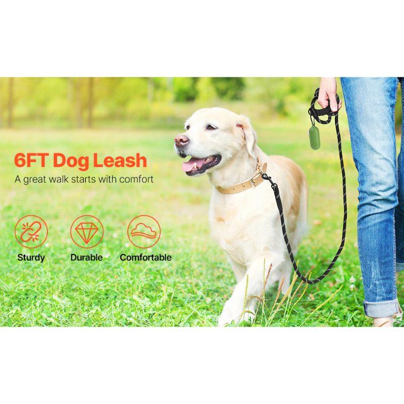 VEVOR Rope Dog Leash, 6ft Heavy Duty Dog Leash with Comfortable Padded Handle, Strong Nylon Thick Leash with Reflective Threads, Dog walking and Training Leash, for Medium Large Dogs (1/2 in, Black)