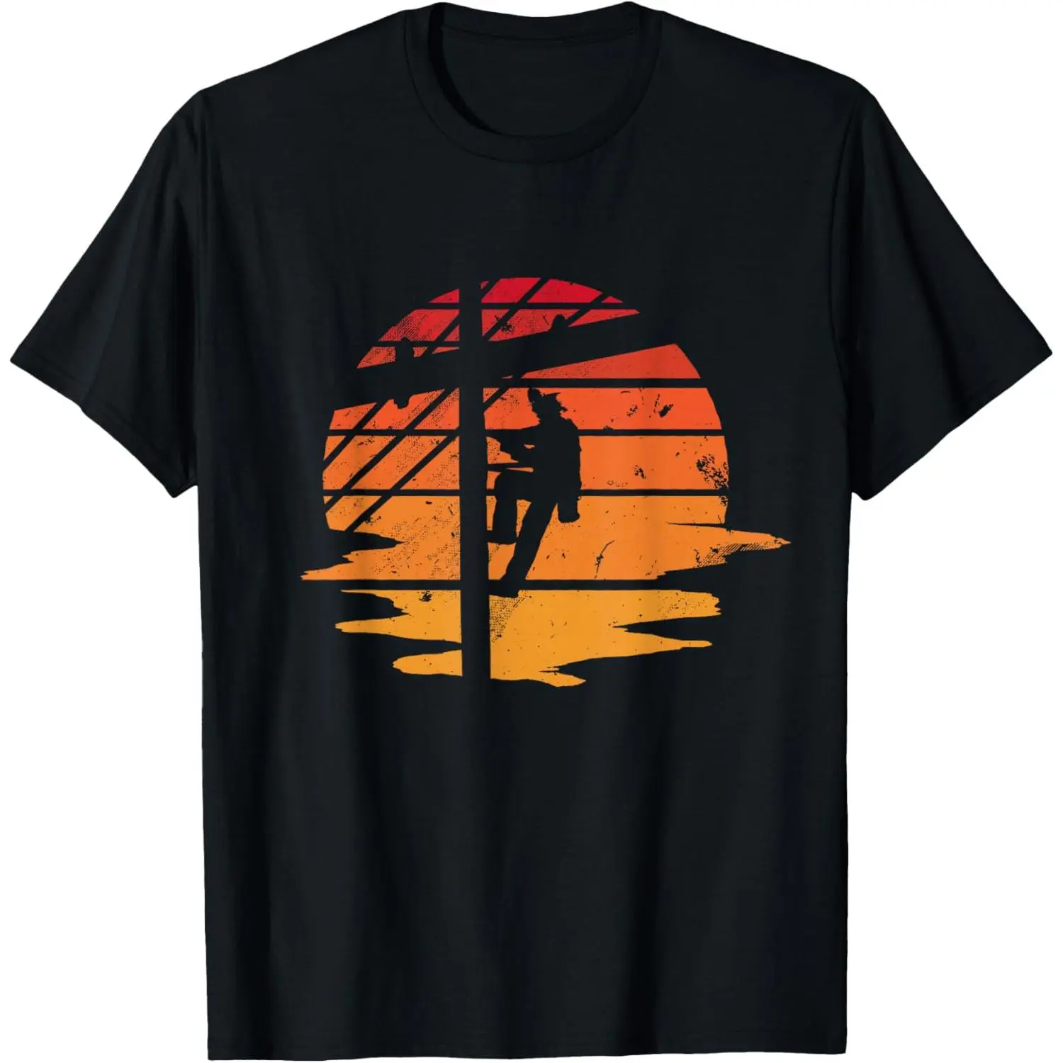 Men's Classic Breathable Cotton Short-Sleeve T-Shirt - Lineman Power Pole Graphic, Electrical Worker Print, Utility Lineman Workwear, Streetwear Menswear Casual Top