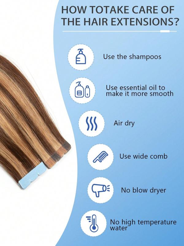 Mini Tape-In Human Hair Extensions, Invisible Straight P4/27, Designed for Women, Micro Tape Hair Extensions, Increase Volume and Length