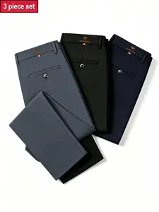 3-Piece Men's Business Suit Pants Set, Classic Three Colors, High Elasticity, Wrinkle-Resistant, Breathable, All Seasons, Casual & Formal