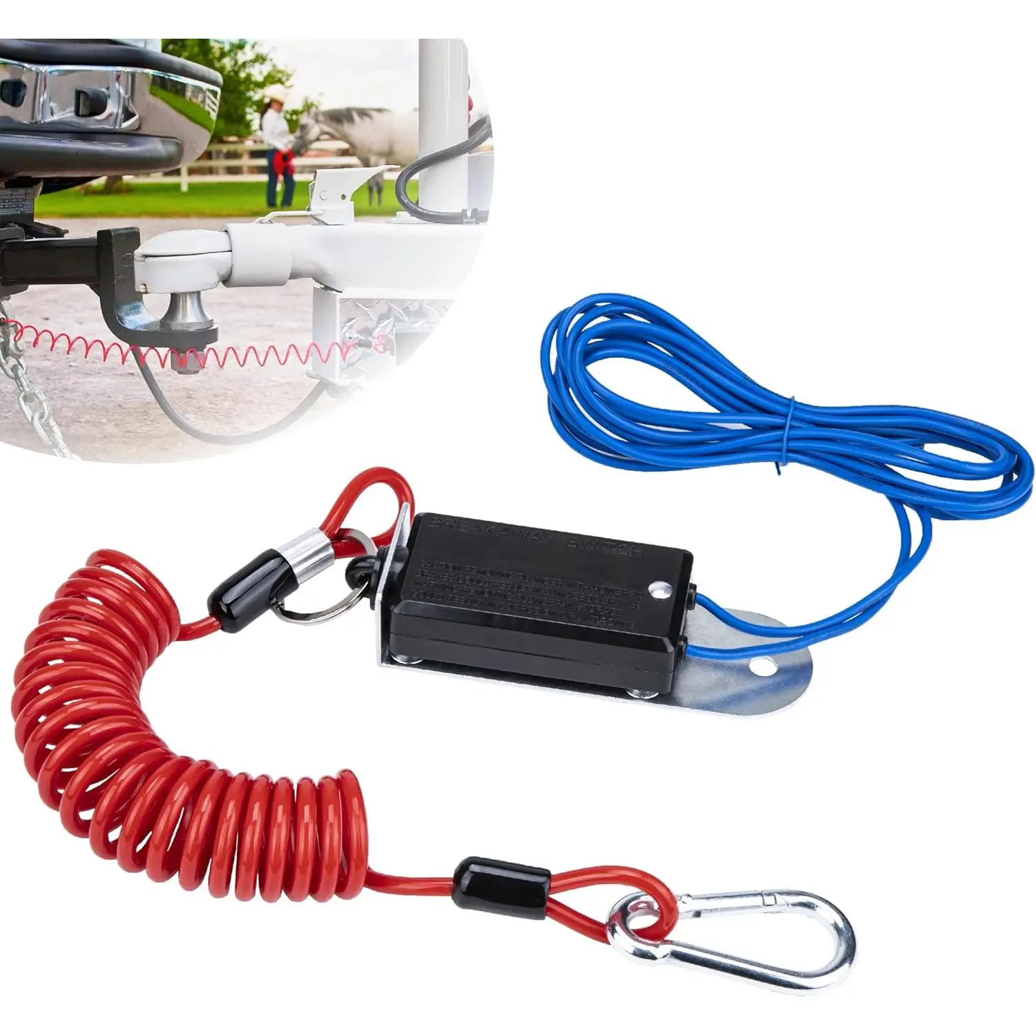 Trailer Breakaway Switch, with 4 FT Coiled Trailer Brake Away Cable, Trailers Breakaway Kit with Pull Pin Steel Spring Towing Wire, Trailers Emergency Brake Cable  RV Travel Trailers Towing